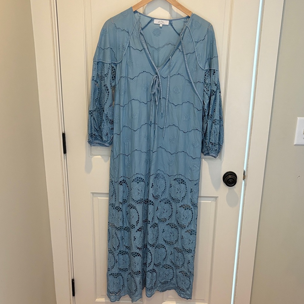 Pearl by Lela Rose Light Blue Embroidered Dress